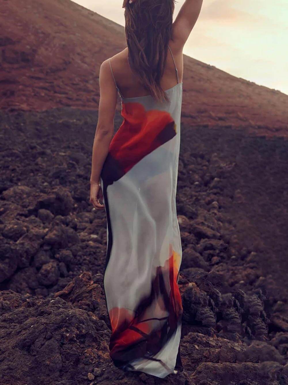 Serenity - Abstract Tulip Print H-Line Maxi Dress