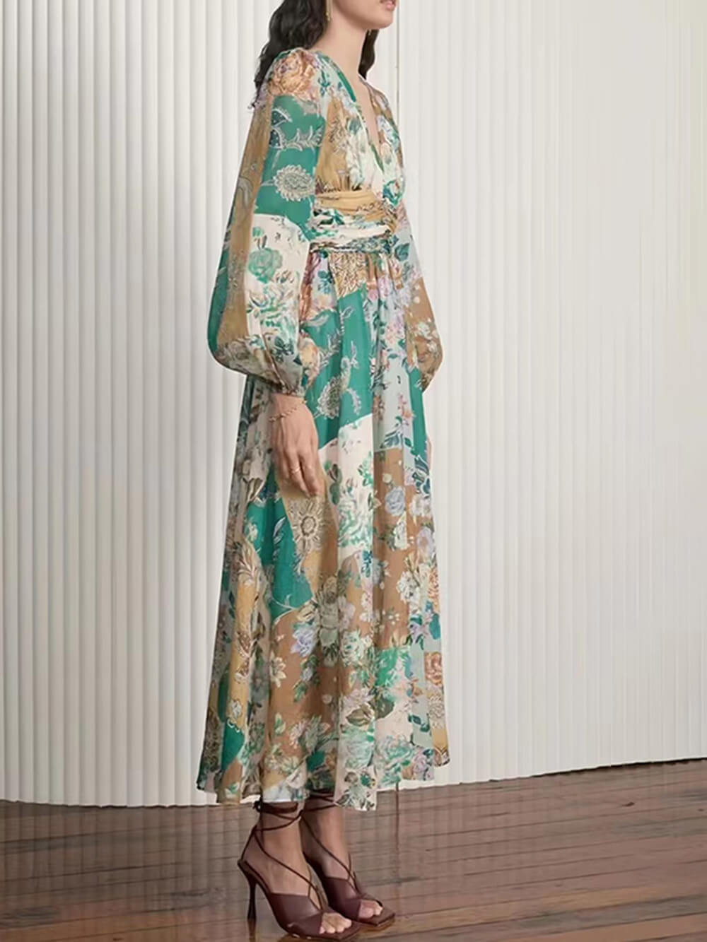 Artistic Elegance - Hand-Painted V-Neck Midi Dress