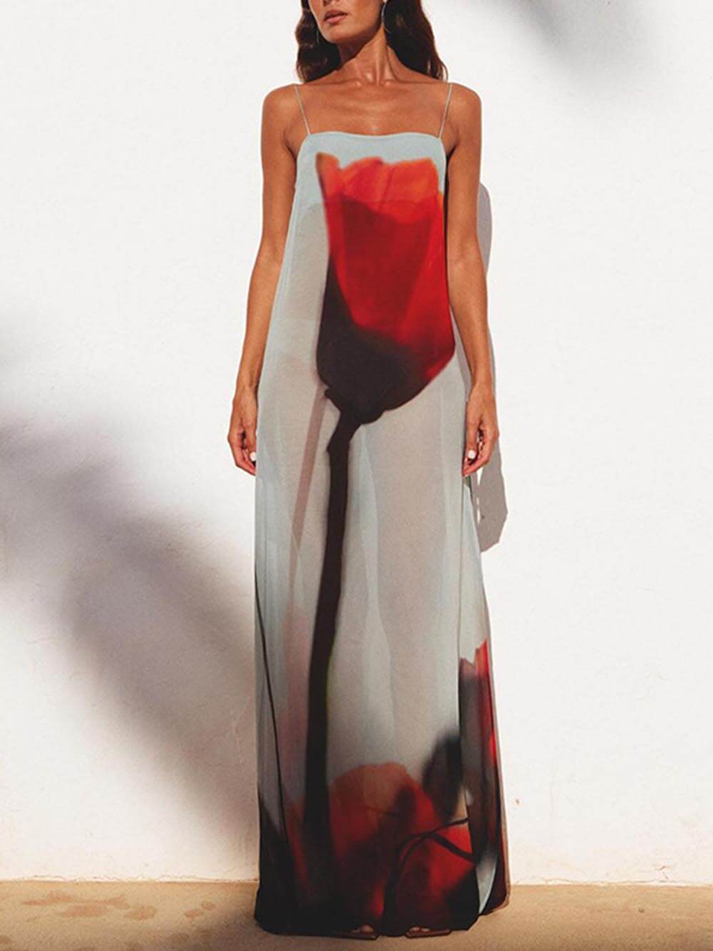 Serenity - Abstract Tulip Print H-Line Maxi Dress