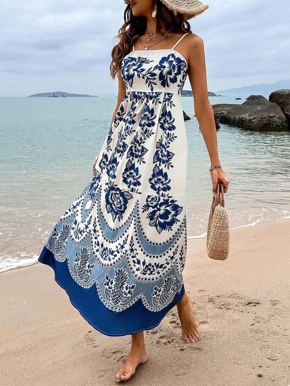 Boho Floral Smocked Back Midi Dress