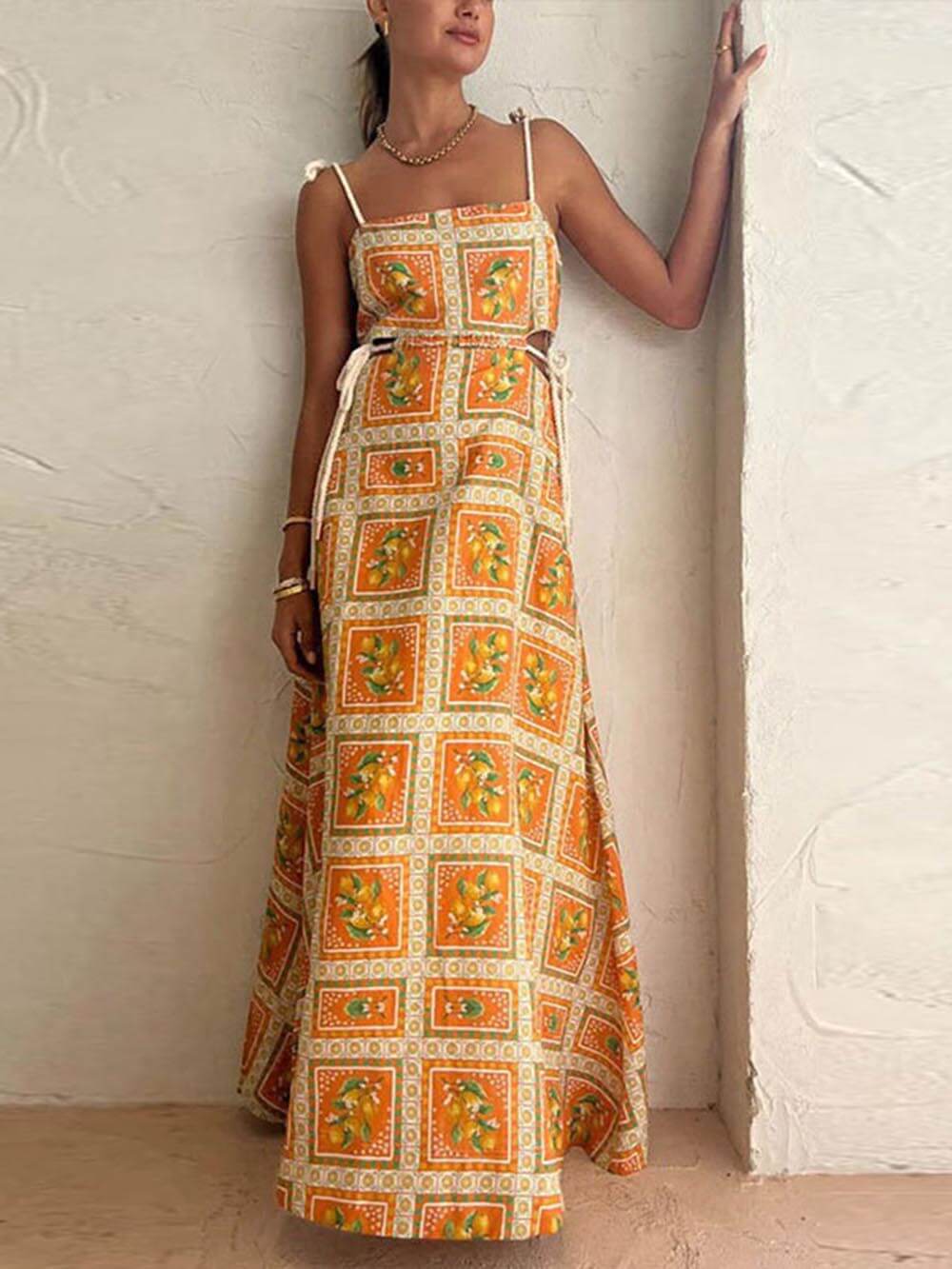 Lemonade - Lemon Print Strappy Maxi Dress