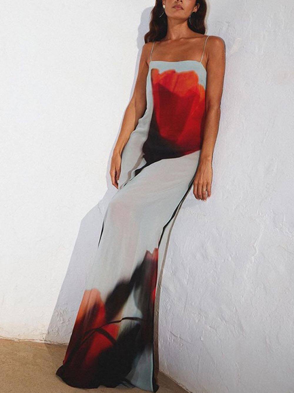 Serenity - Abstract Tulip Print H-Line Maxi Dress