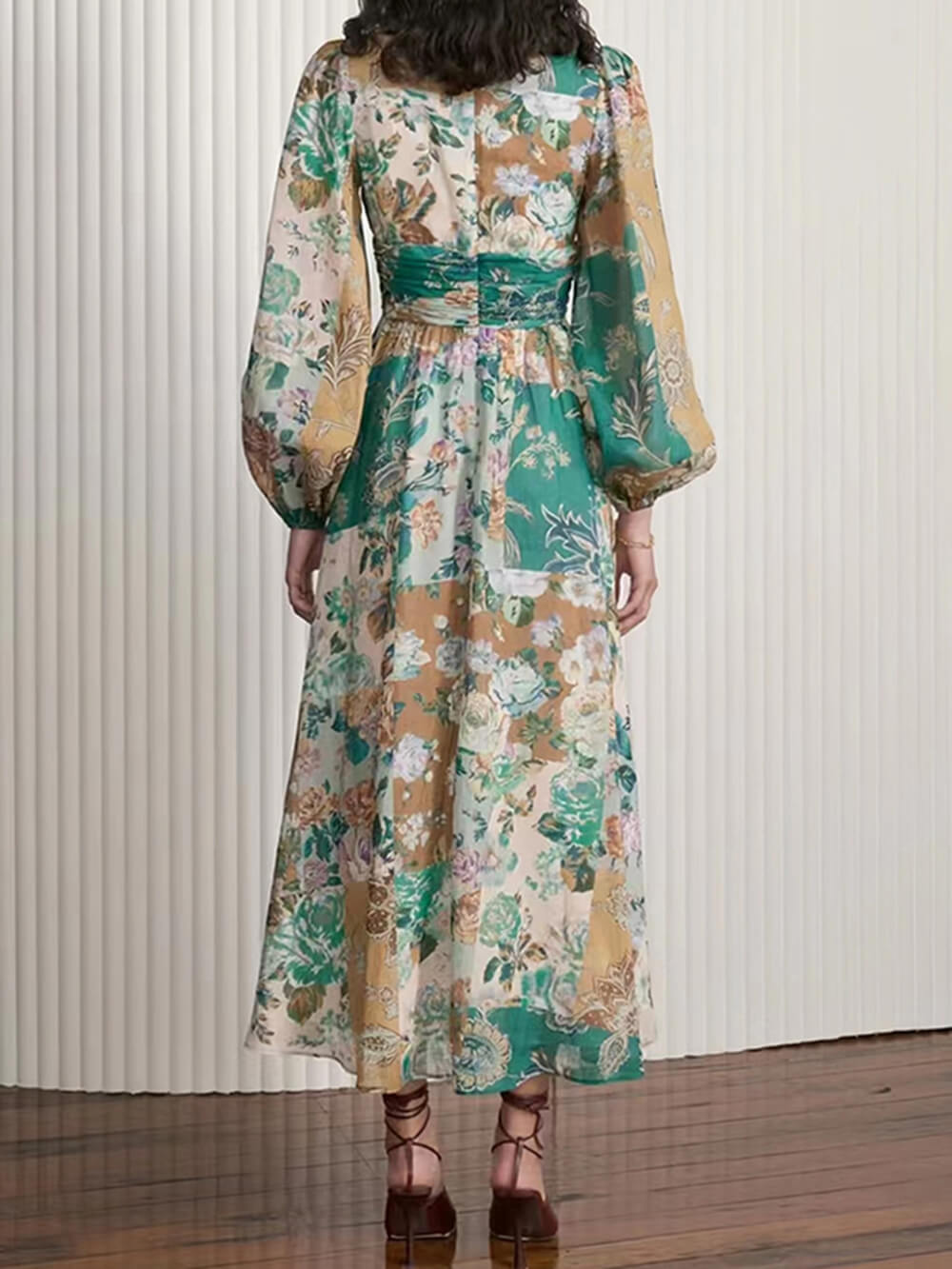 Artistic Elegance - Hand-Painted V-Neck Midi Dress