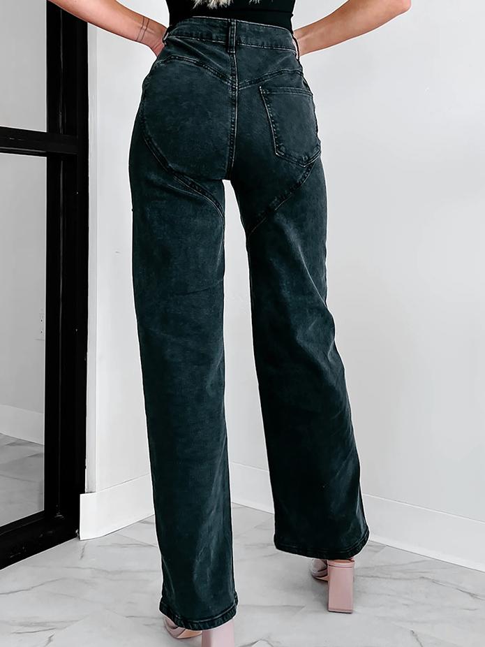 Crystal Chic Distressed Straight-Leg Statement Jeans