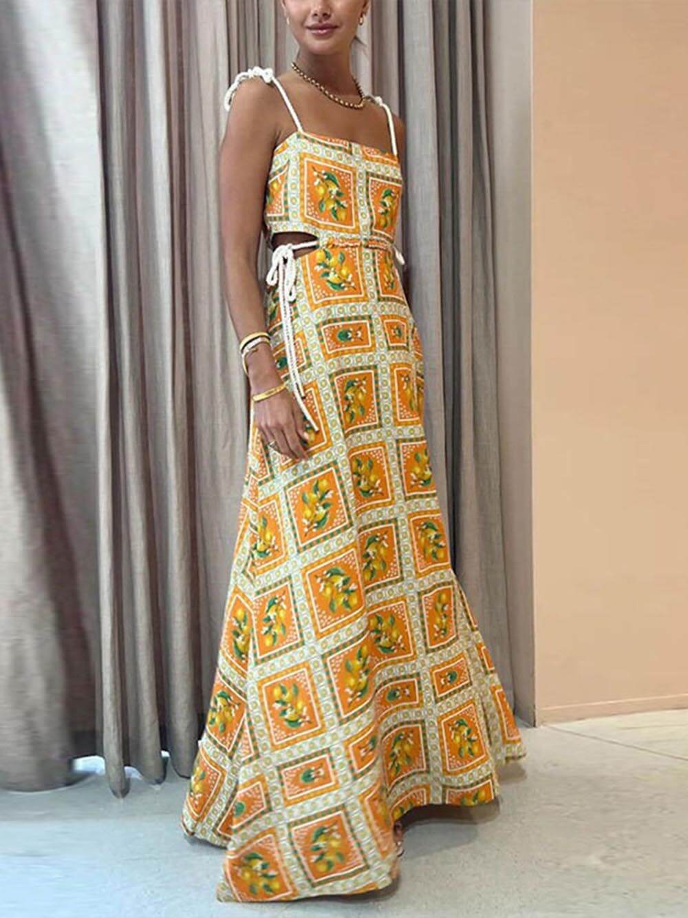 Lemonade - Lemon Print Strappy Maxi Dress