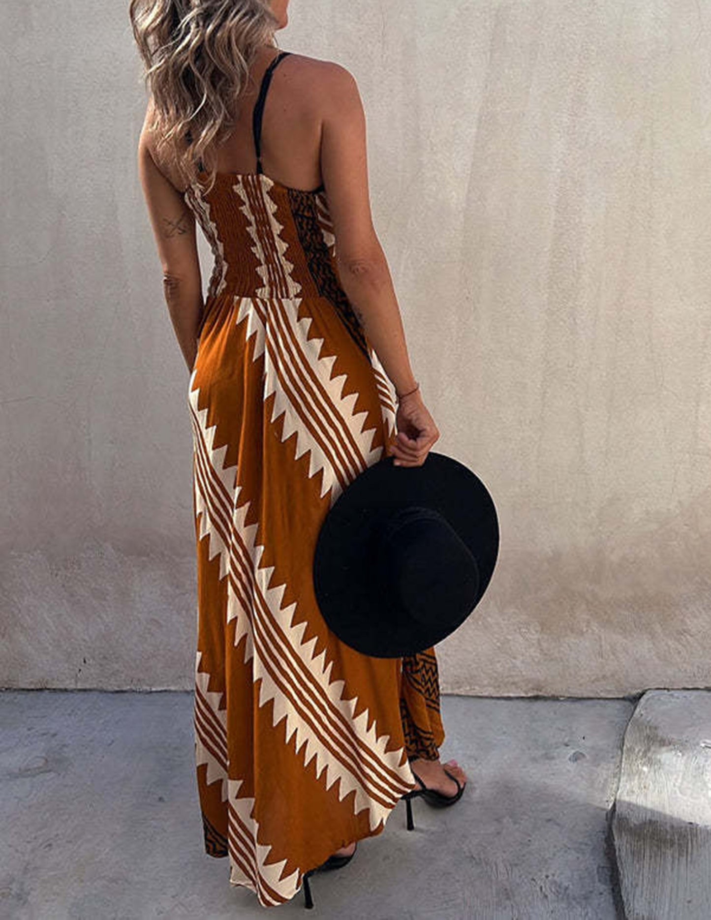 Exclusive Melody Satin Ethnic Print Smocked Back Midi Dress - Airnori