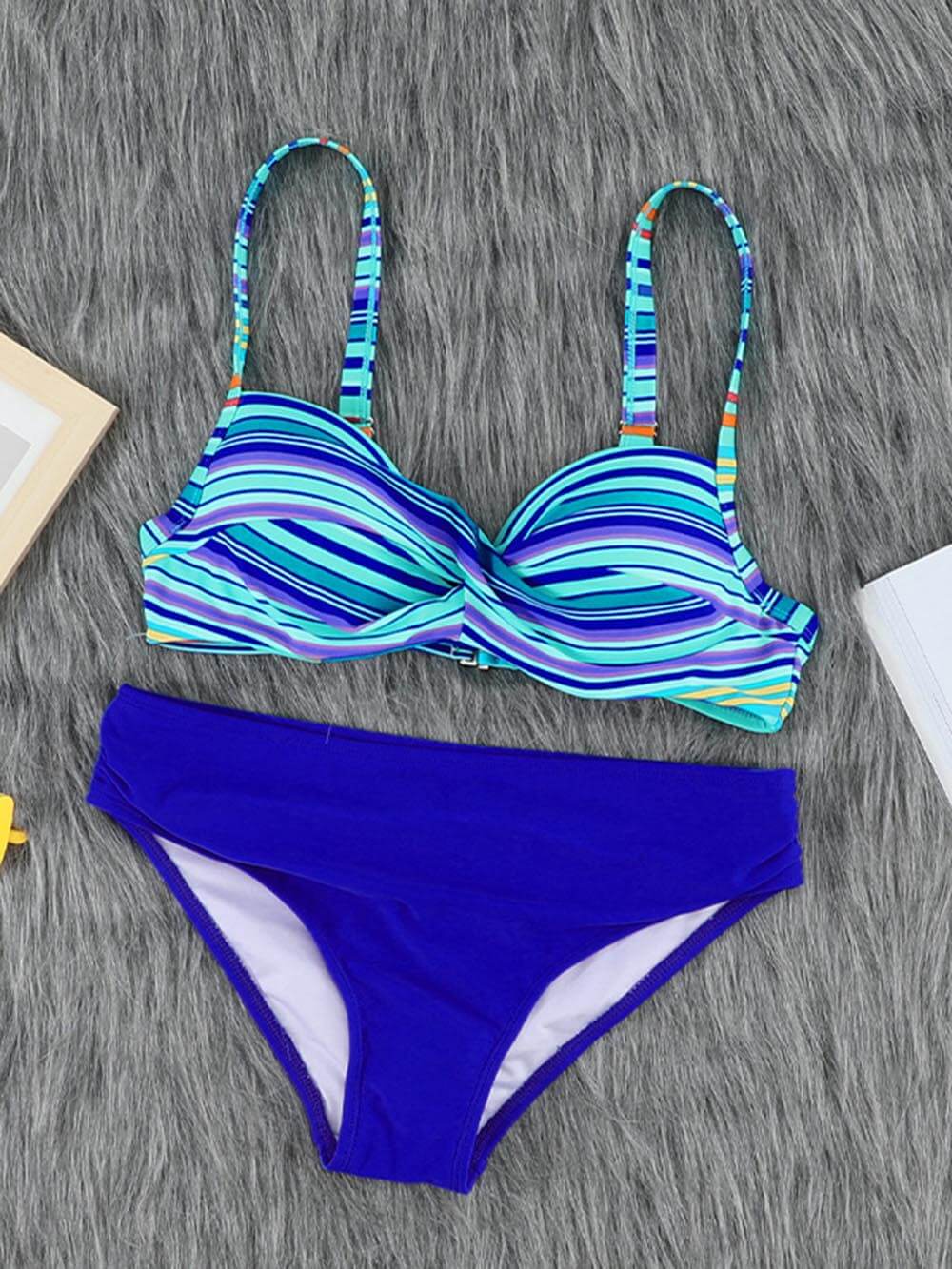 Vibrant Striped Leopard Print Push-Up Bikini Set