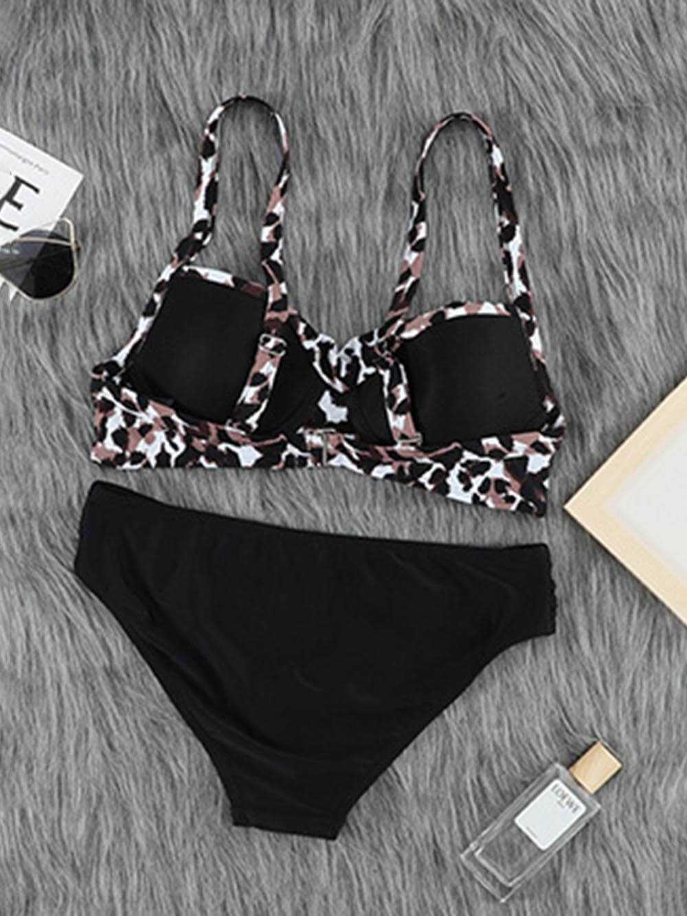 Vibrant Striped Leopard Print Push-Up Bikini Set