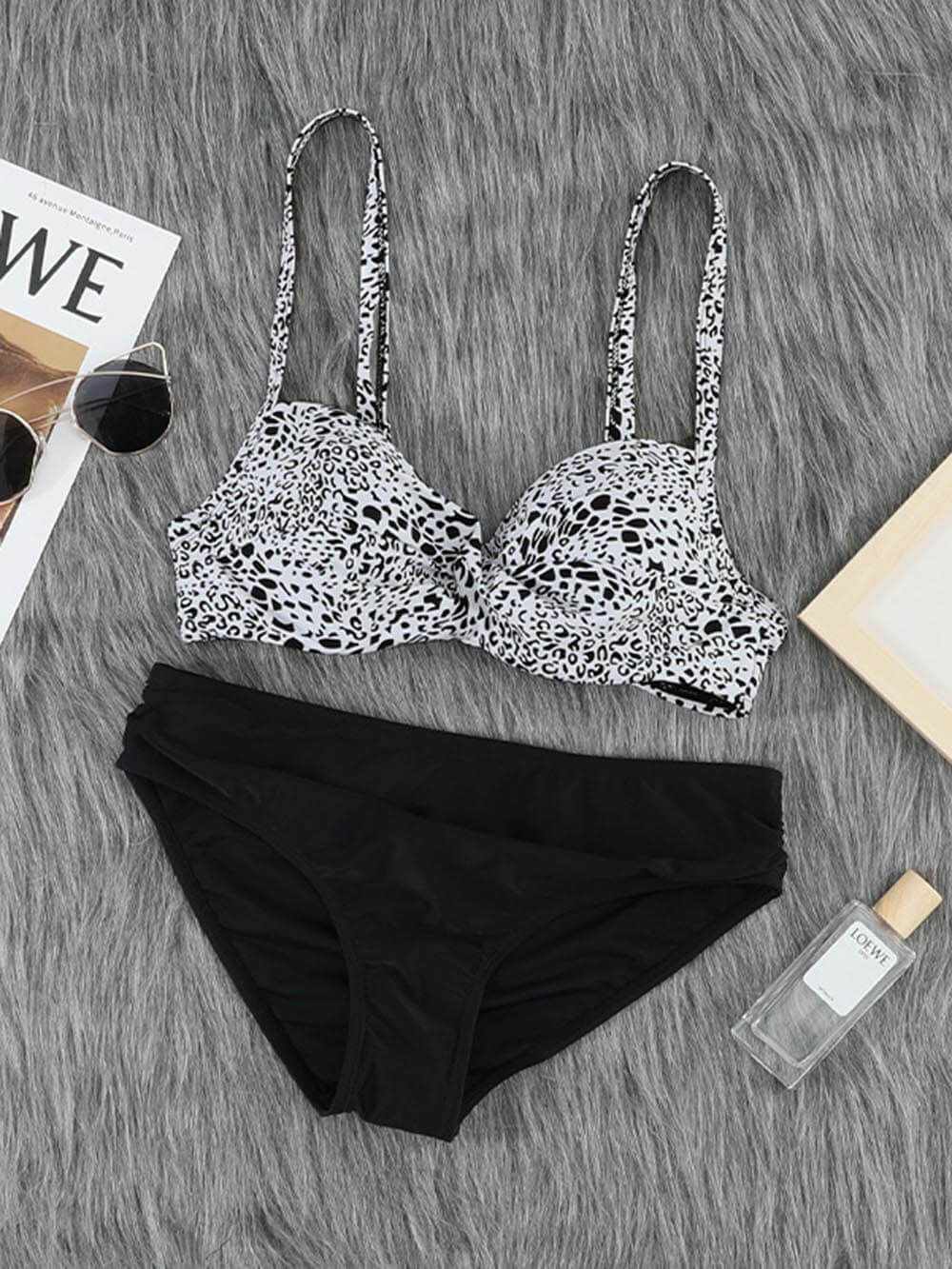 Vibrant Striped Leopard Print Push-Up Bikini Set