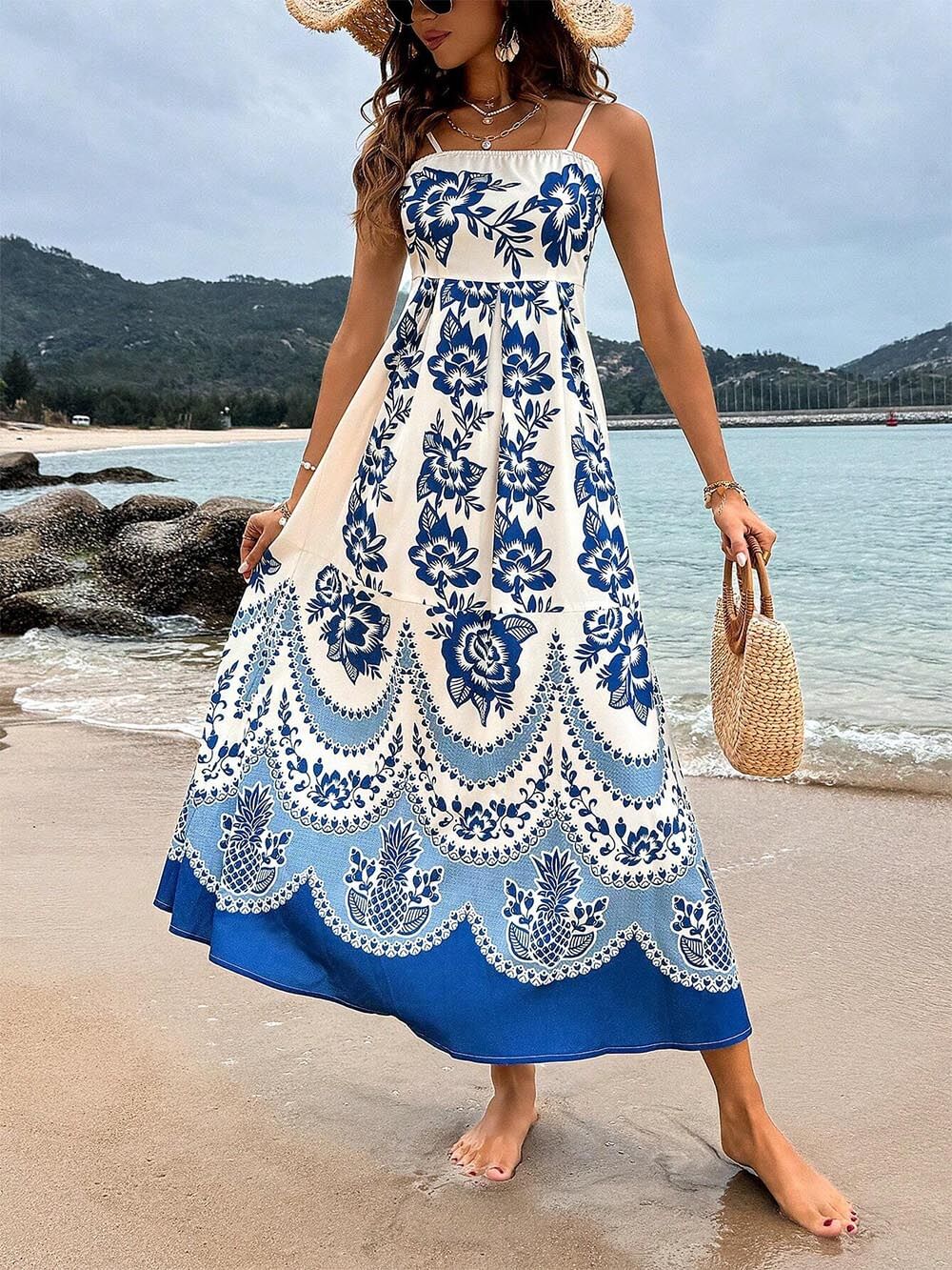 Boho Floral Smocked Back Midi Dress