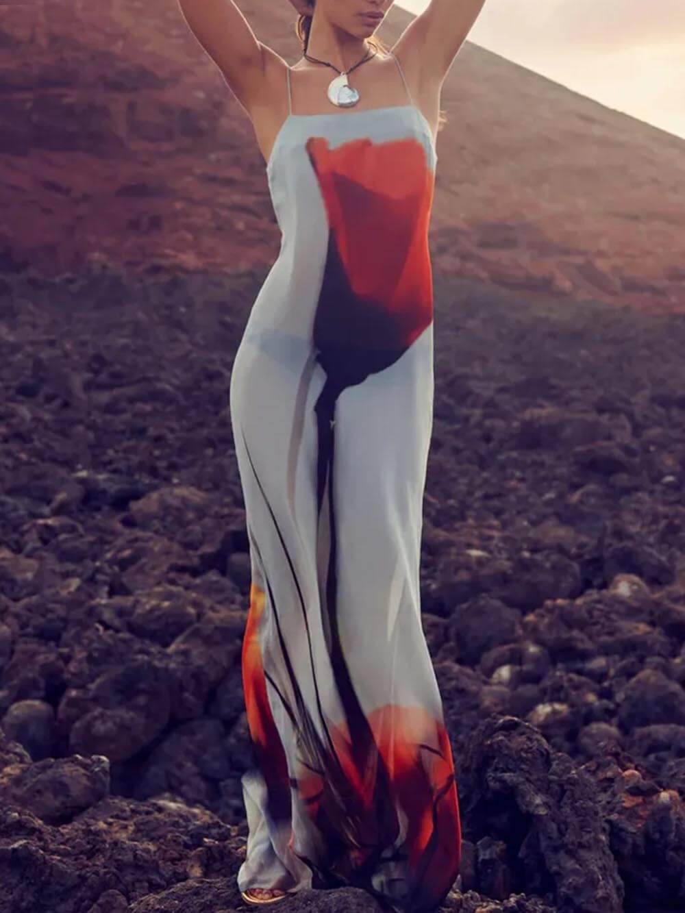 Serenity - Abstract Tulip Print H-Line Maxi Dress