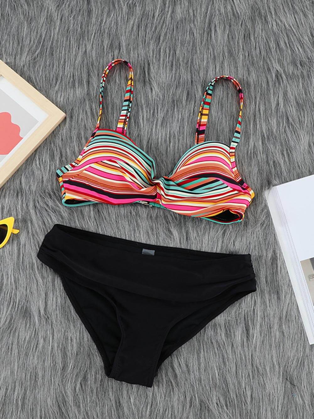 Vibrant Striped Leopard Print Push-Up Bikini Set