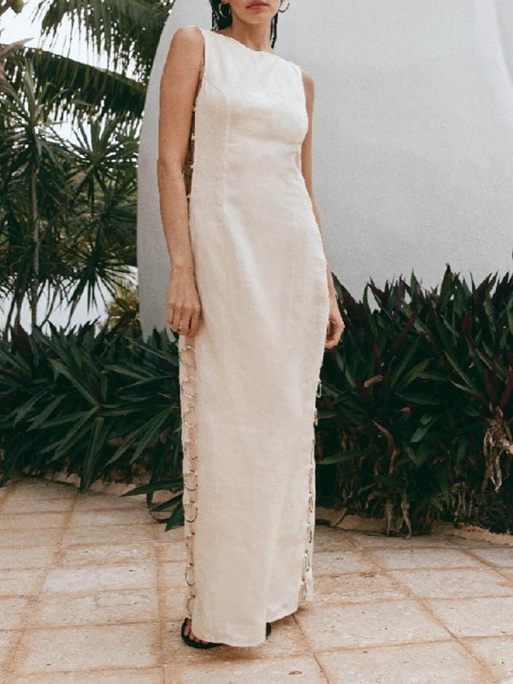 Amelia - Printed Hoop-Embellished Midi Dress