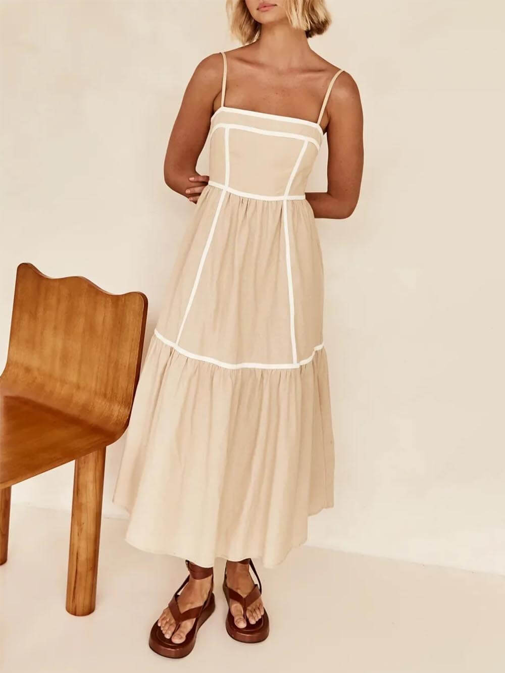 Chic Contrast Trim Adjustable Midi Dress