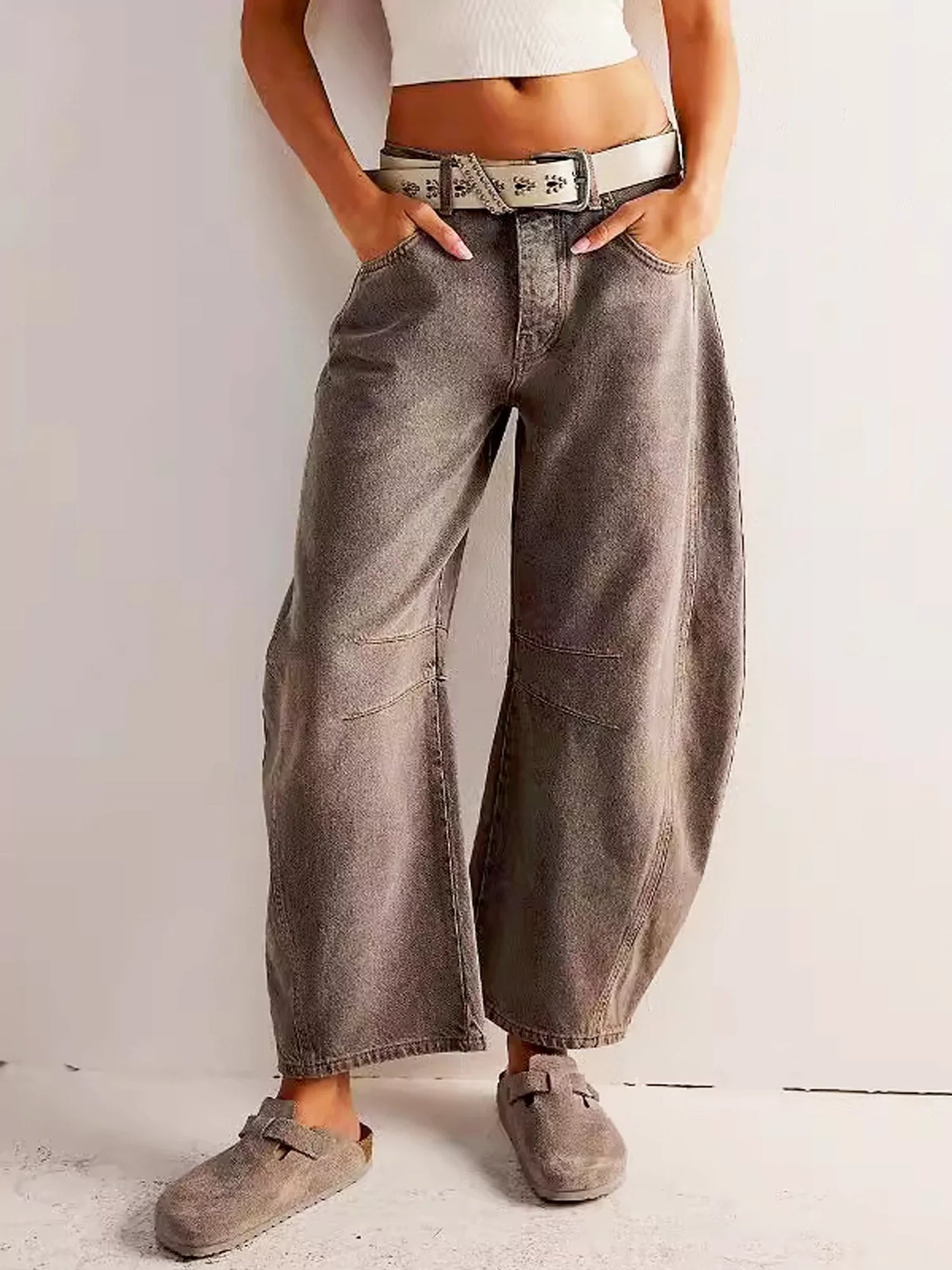 Wild Spirit Barrel-Leg Leopard Print Jeans