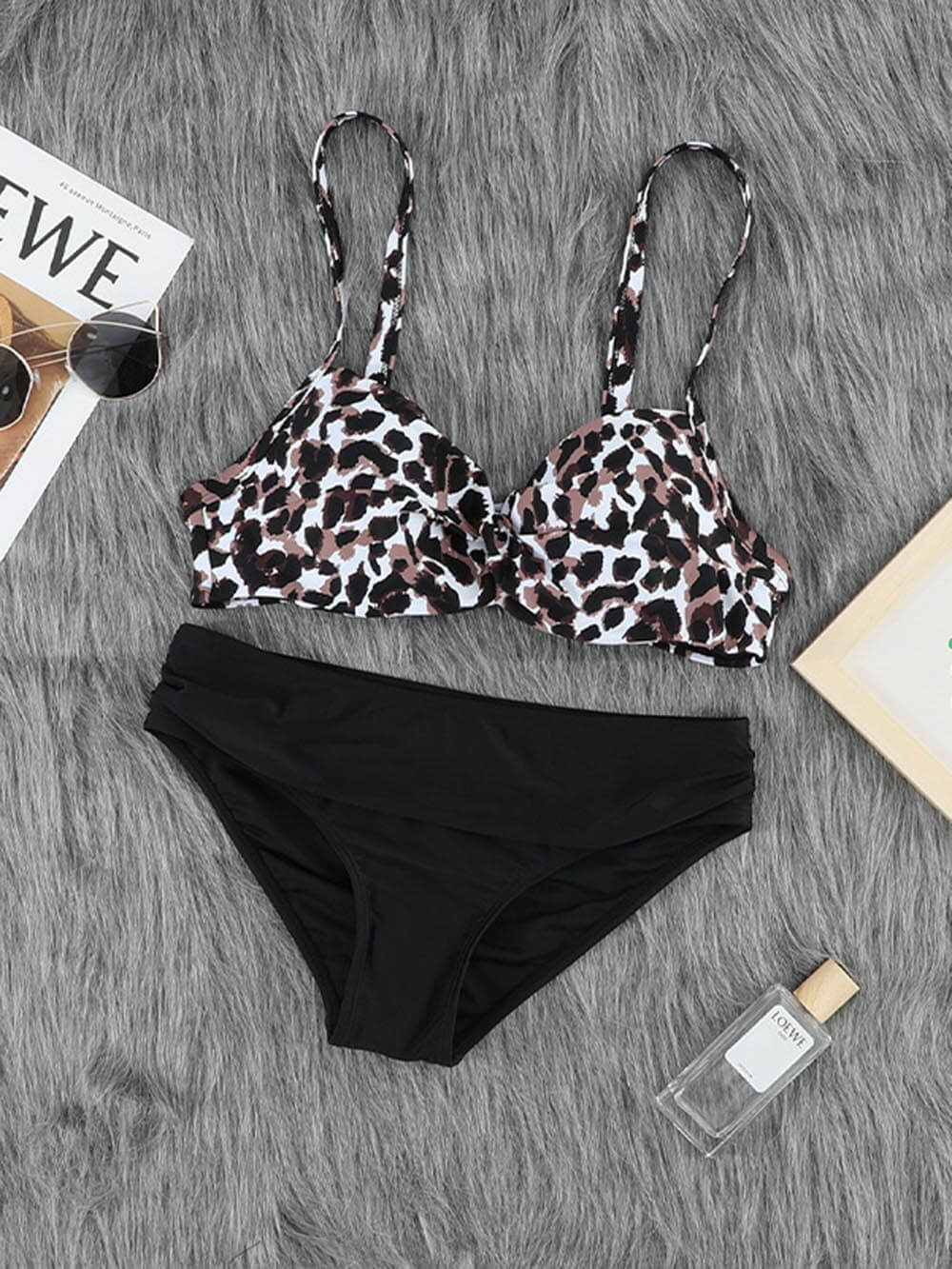 Vibrant Striped Leopard Print Push-Up Bikini Set