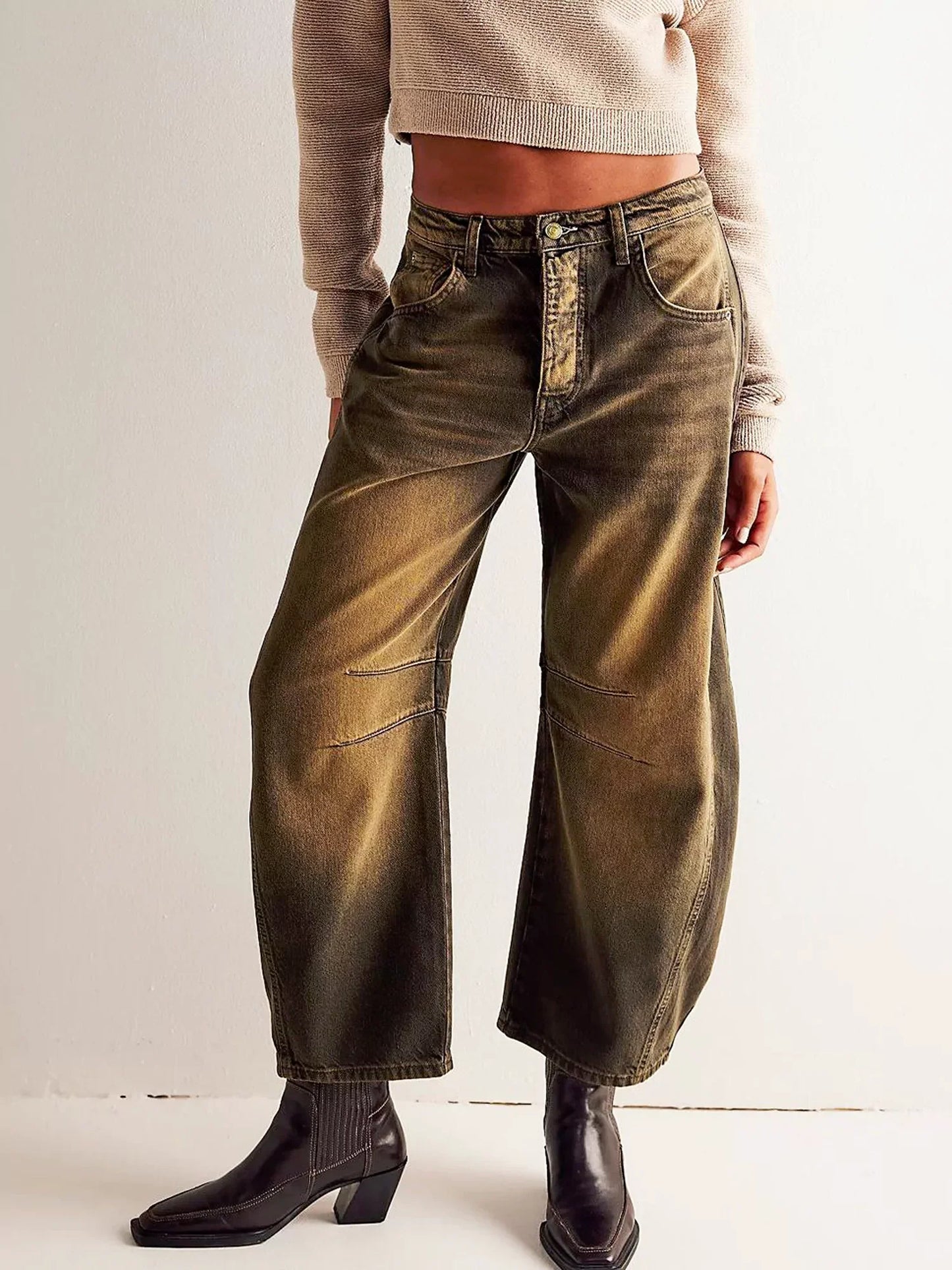 Wild Spirit Barrel-Leg Leopard Print Jeans