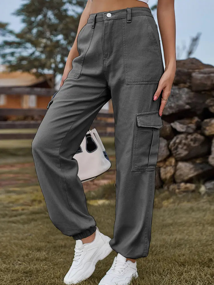 Chic Cuffed Cargo Denim Pants