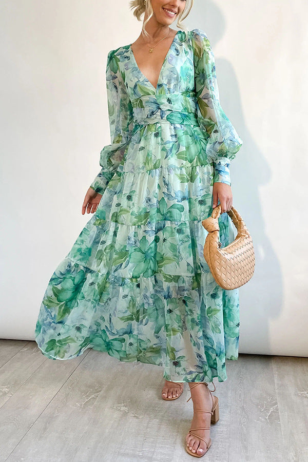 Floral Fantasy - Balloon Sleeve Maxi Dress