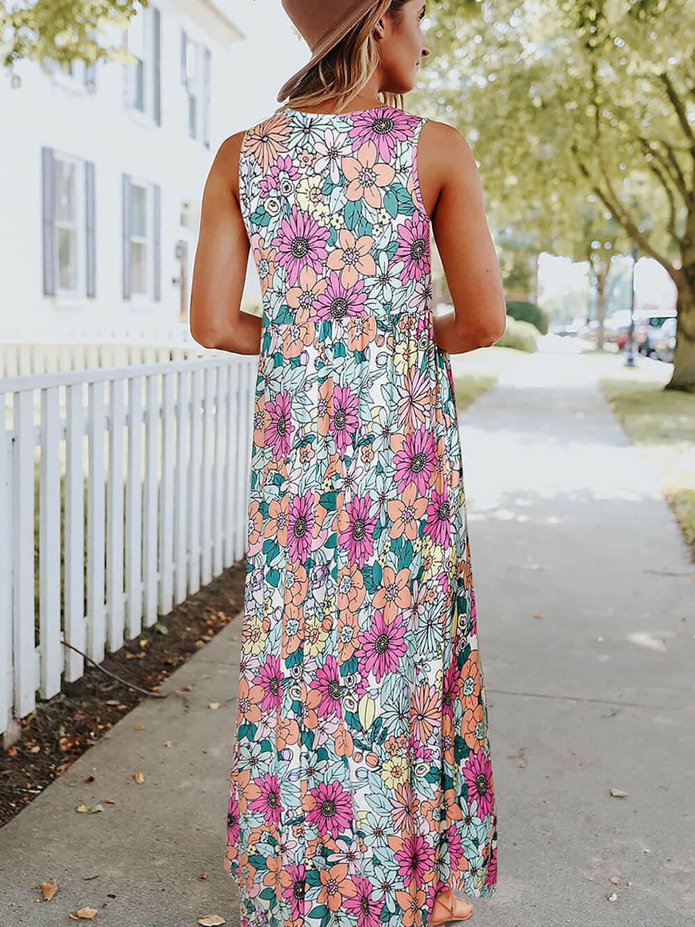 Sleeveless Maxi Dress: High Waist Hippie Floral - Airnori