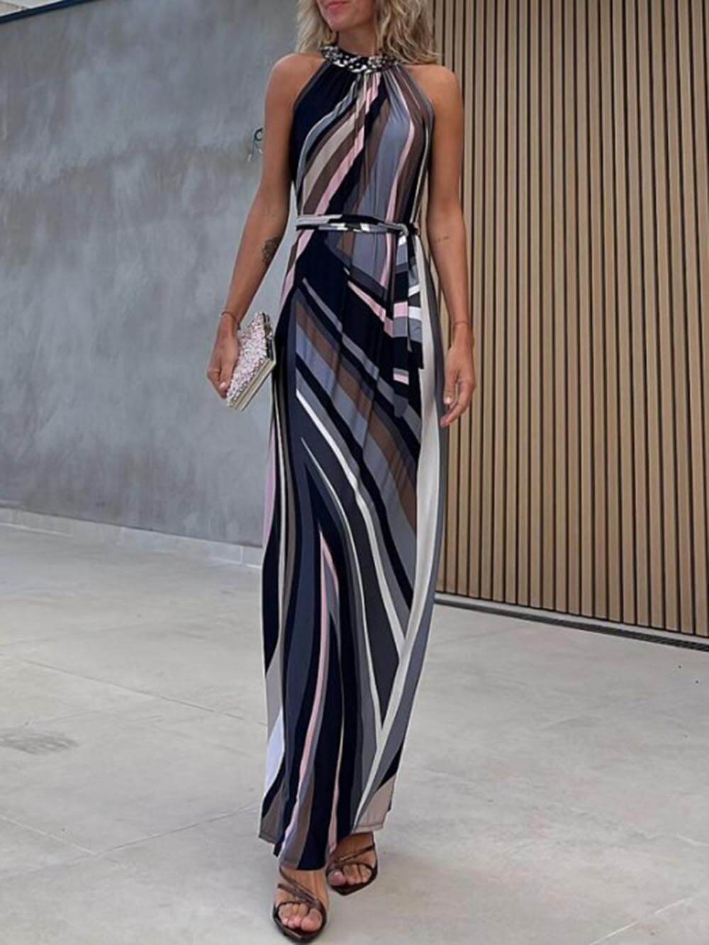 Isla - Gradient Striped Halterneck Maxi Dress