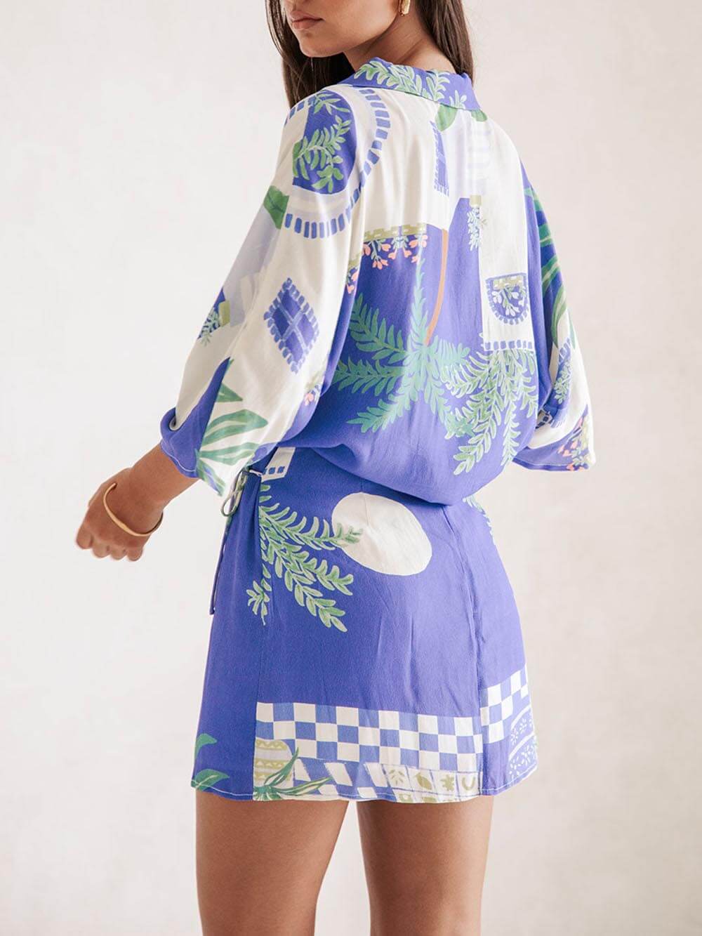 Resort - Unique Print Loose Shirt & Elastic Waist Skirt Set
