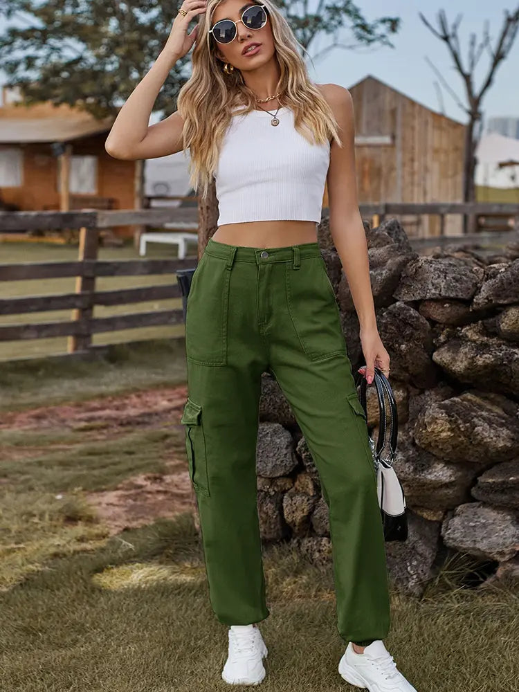 Chic Cuffed Cargo Denim Pants