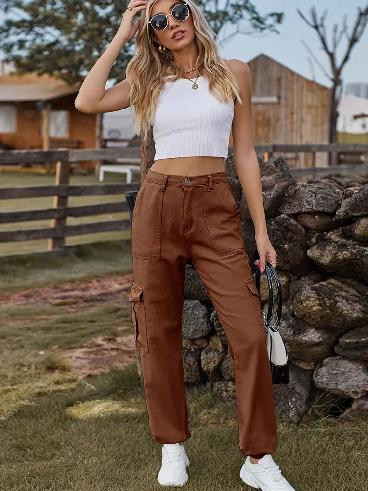 Chic Cuffed Cargo Denim Pants
