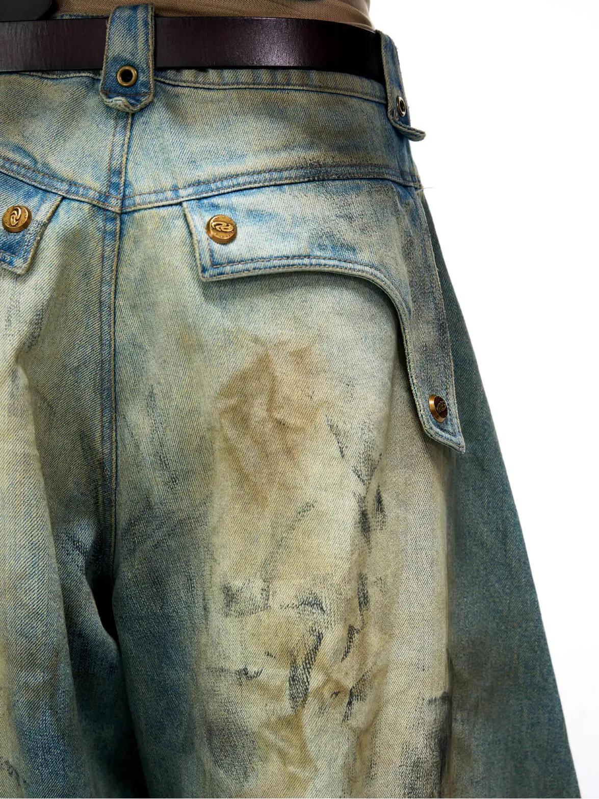 Plato-Dyed Curved Zipper Street Jeans