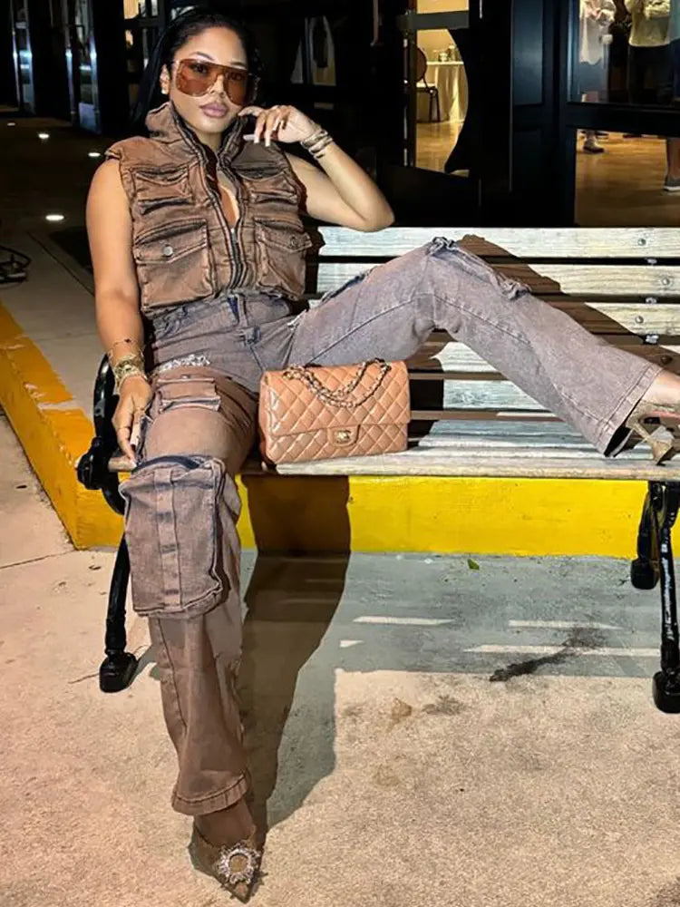 Stella – Glam Cargo Jeans With Fringe & Rhinestones