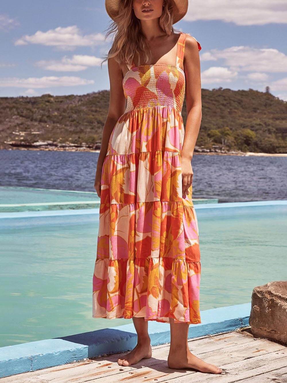Sea Charm - Sleeveless Pleated Stretch Cami Dress