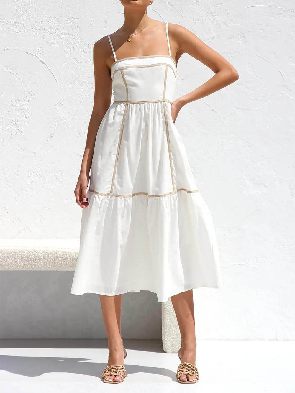 Chic Contrast Trim Adjustable Midi Dress