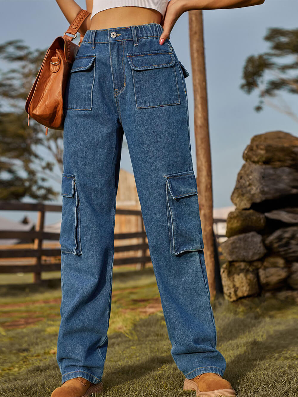 Skylar - Washed Multi-Pocket Cargo Jeans