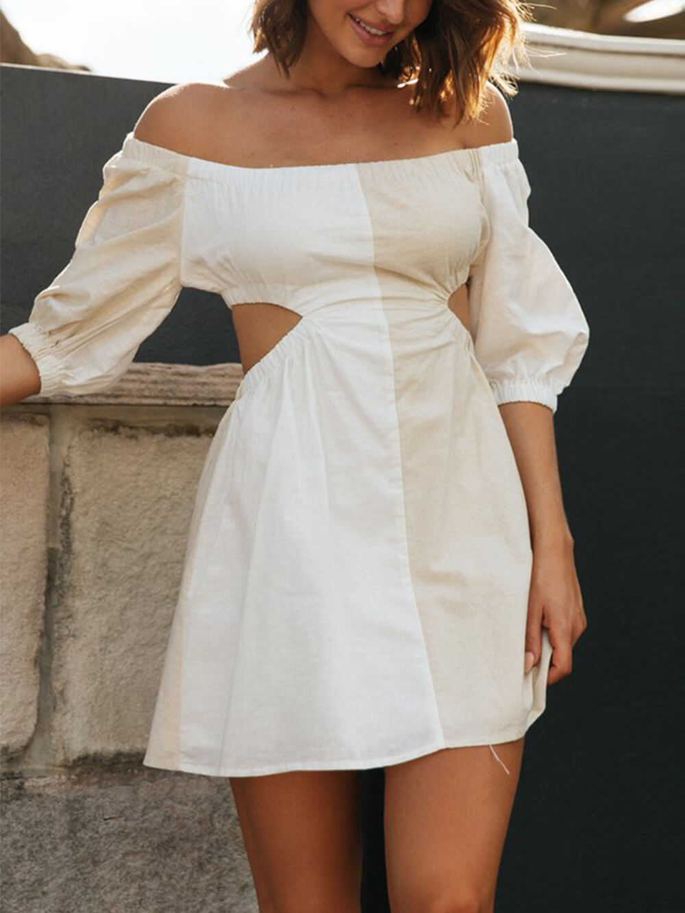 Bold One-Shoulder Balloon Sleeve Mini Dress