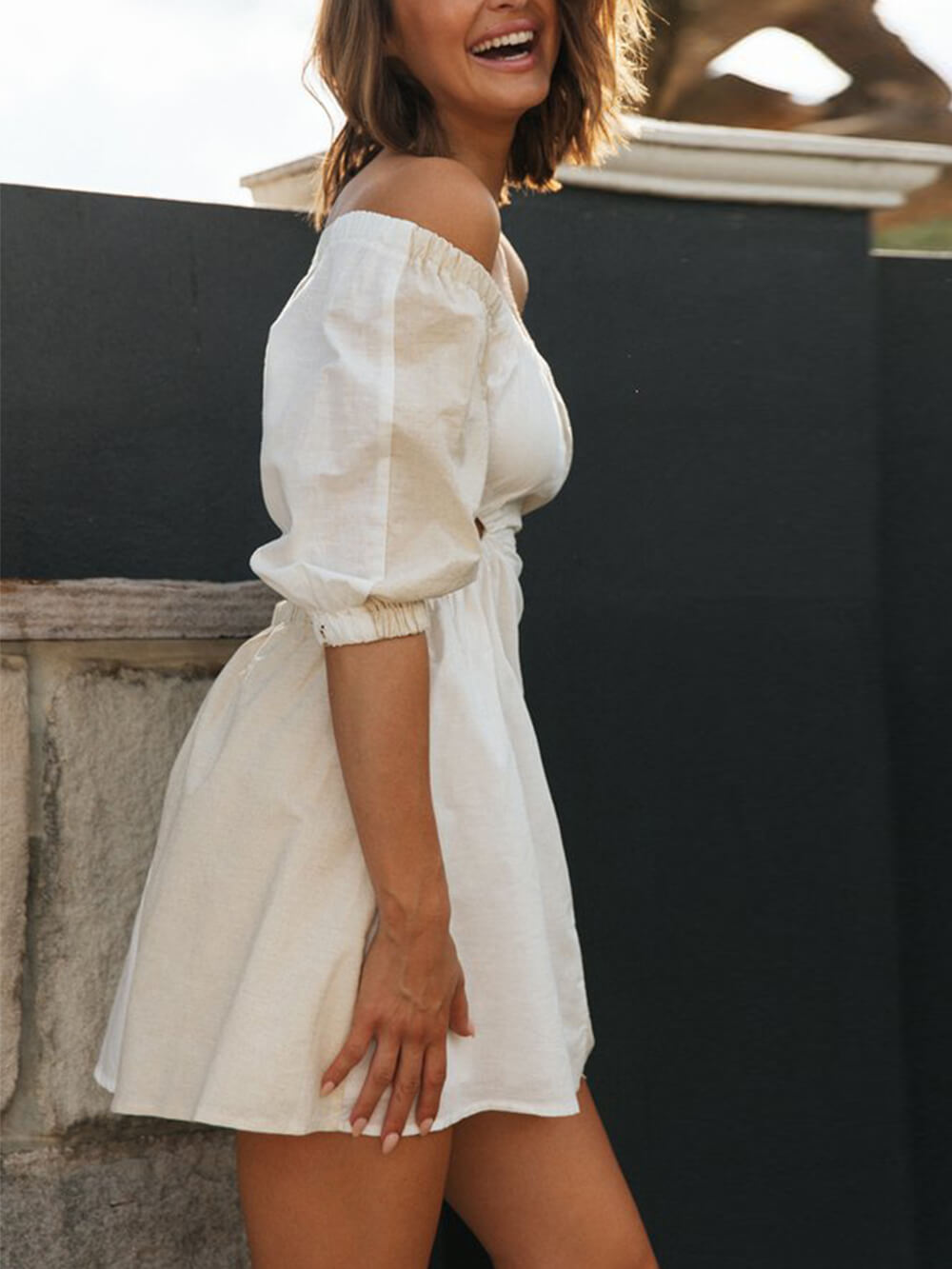 Bold One-Shoulder Balloon Sleeve Mini Dress