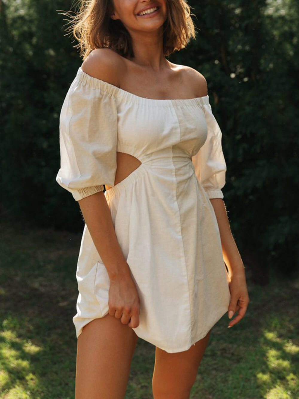 Bold One-Shoulder Balloon Sleeve Mini Dress