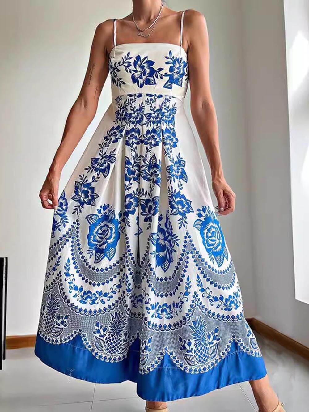 Boho Floral Smocked Back Midi Dress