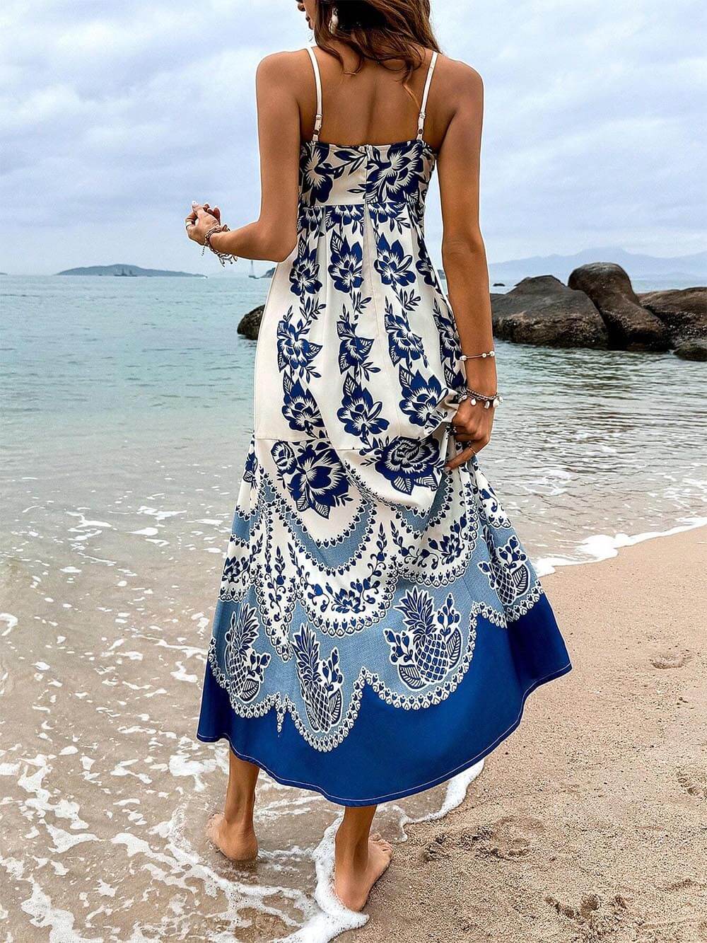 Boho Floral Smocked Back Midi Dress