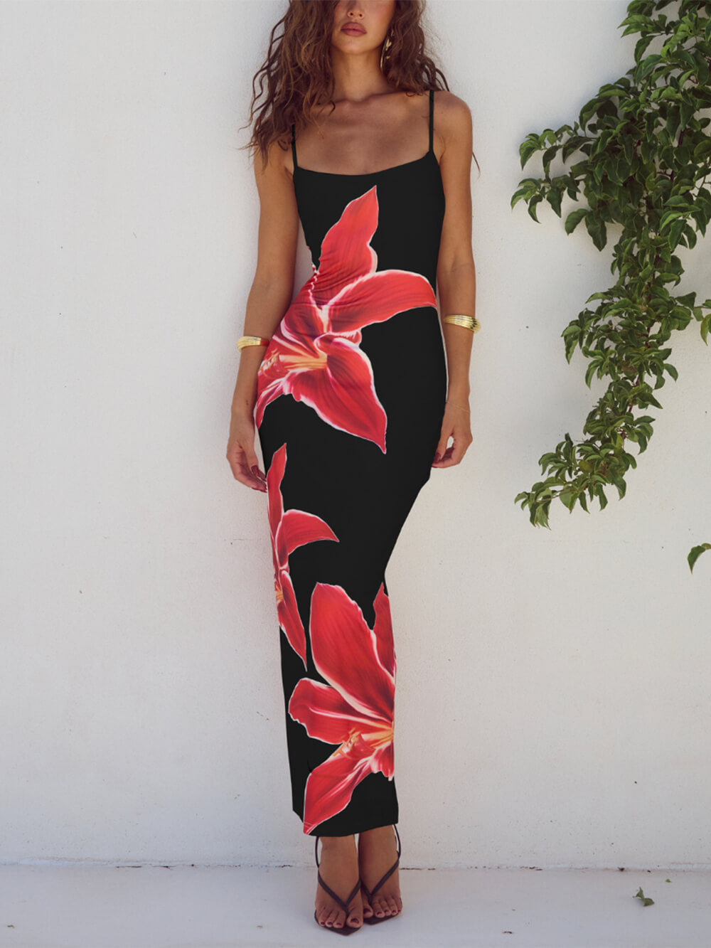 Elysia - Abstract Floral Print Maxi Dress