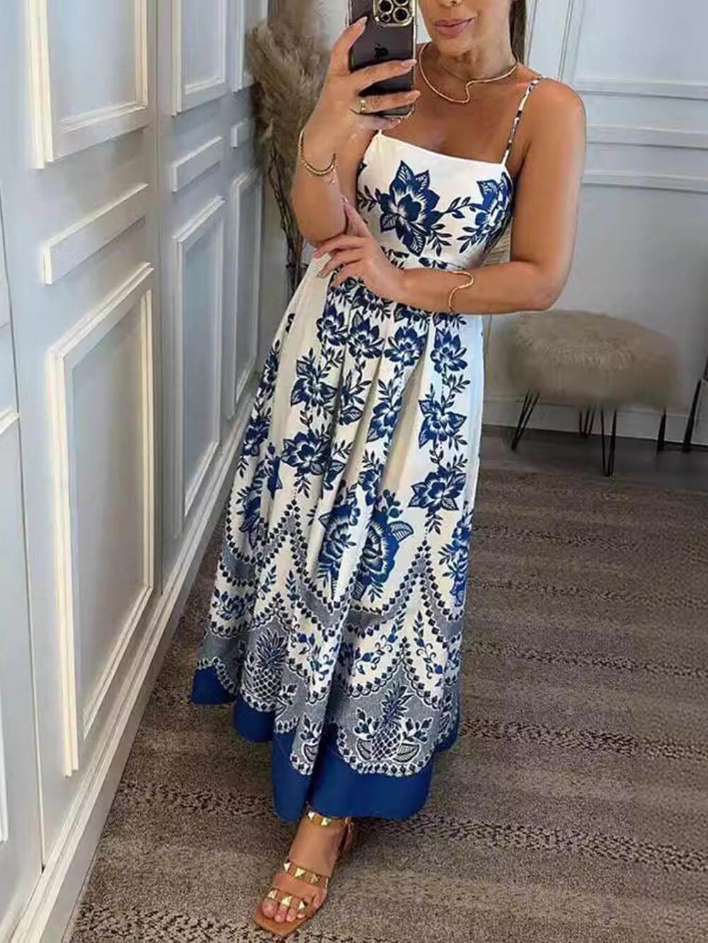 Boho Floral Smocked Back Midi Dress