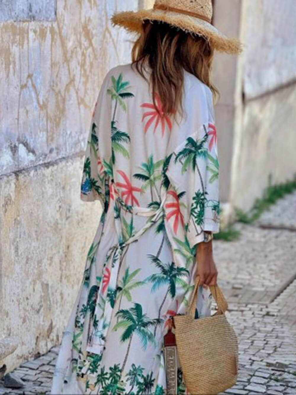 Vacation Style - Botanical Print Tie-Waist Cover-Up Dress - Airnori