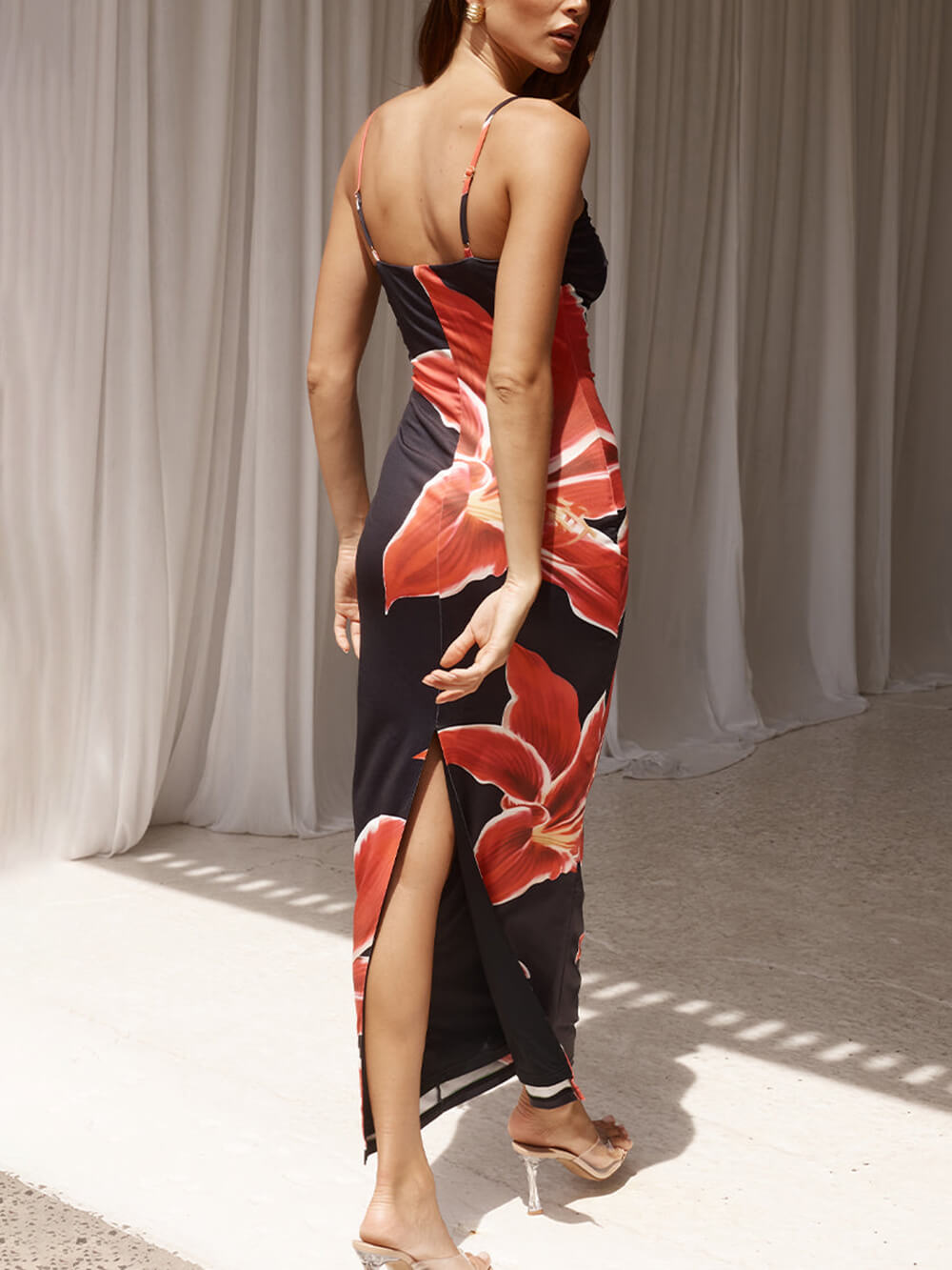 Elysia - Abstract Floral Print Maxi Dress