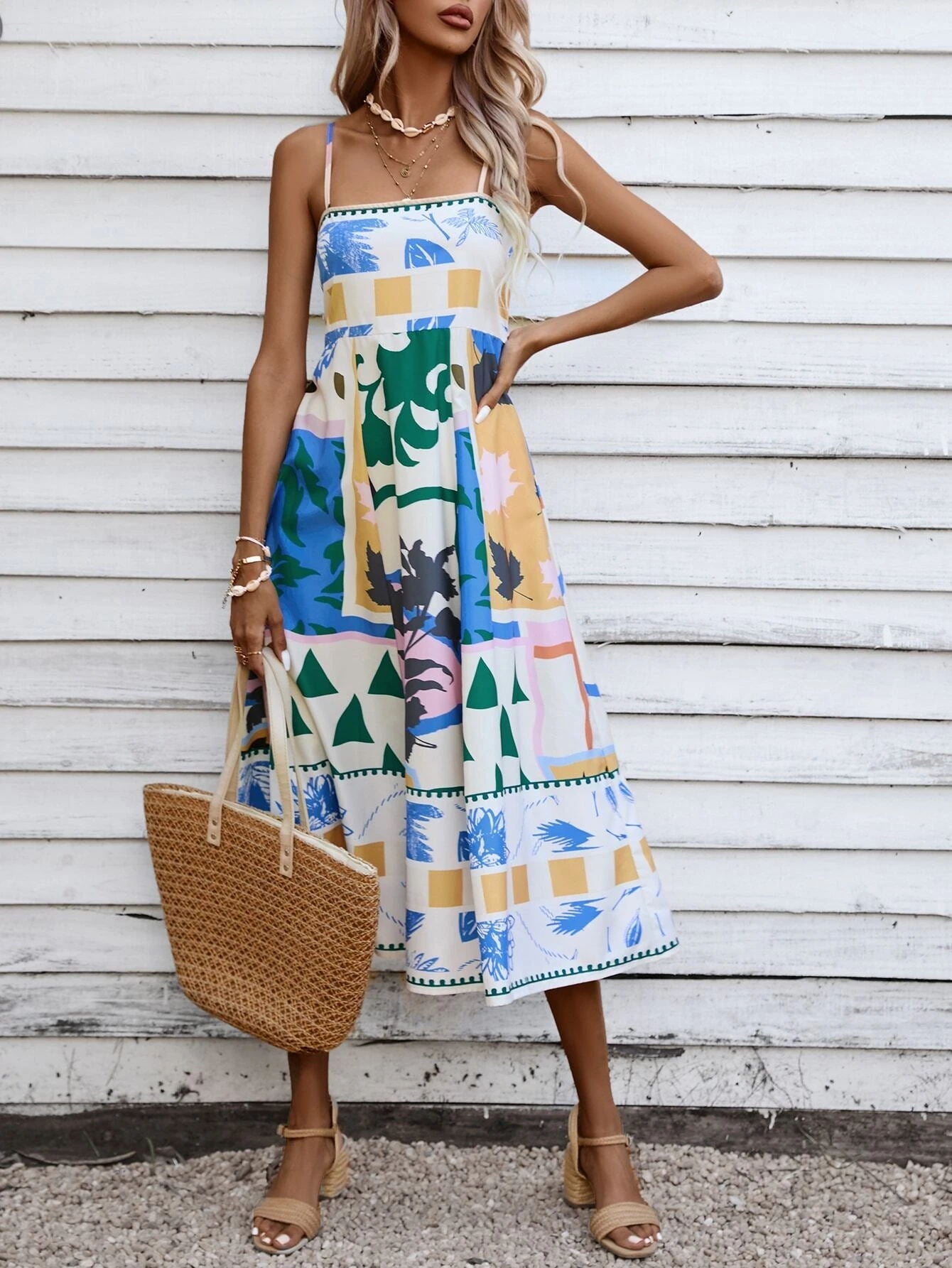 Abstract Colorful Strappy Maxi Dress