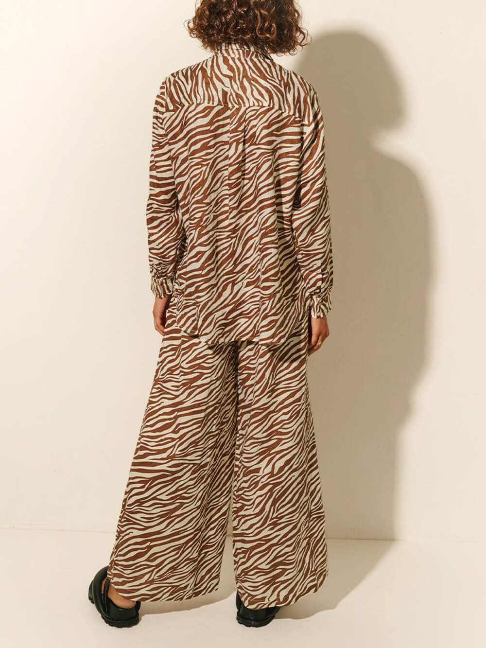 Button Collar Zebra Print - Relaxed Fit Drawstring Pants Set