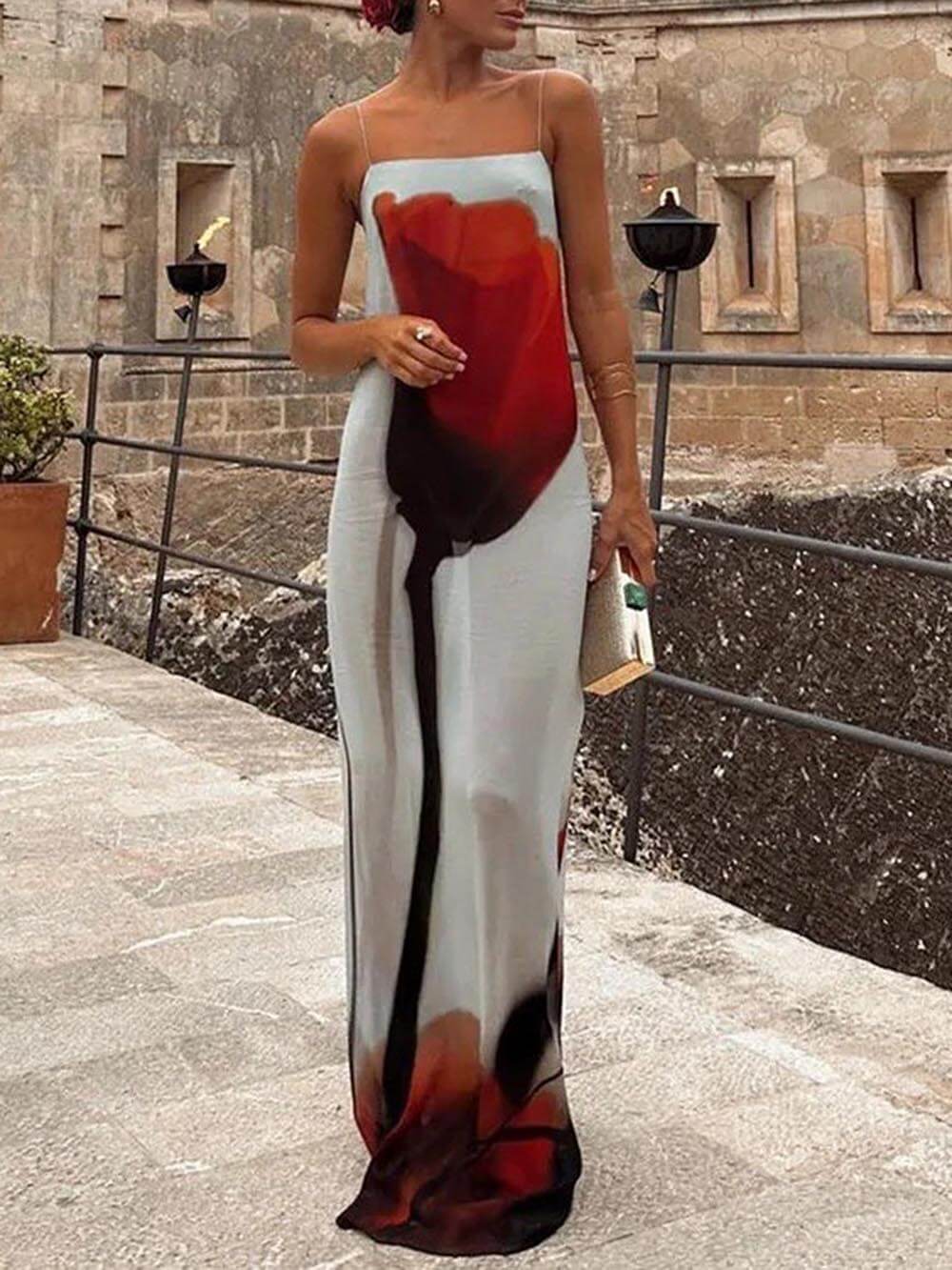 Serenity - Abstract Tulip Print H-Line Maxi Dress