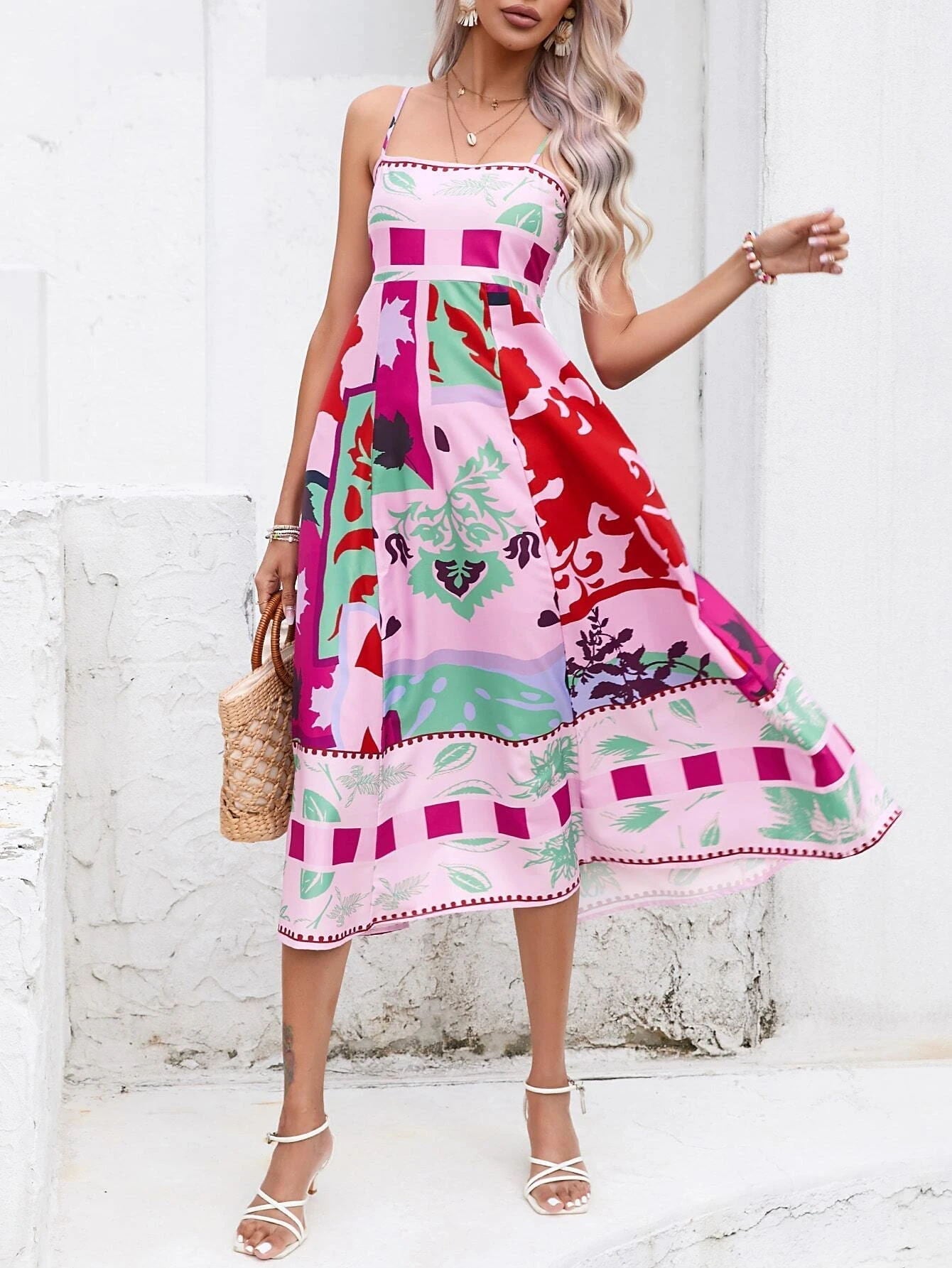 Abstract Colorful Strappy Maxi Dress