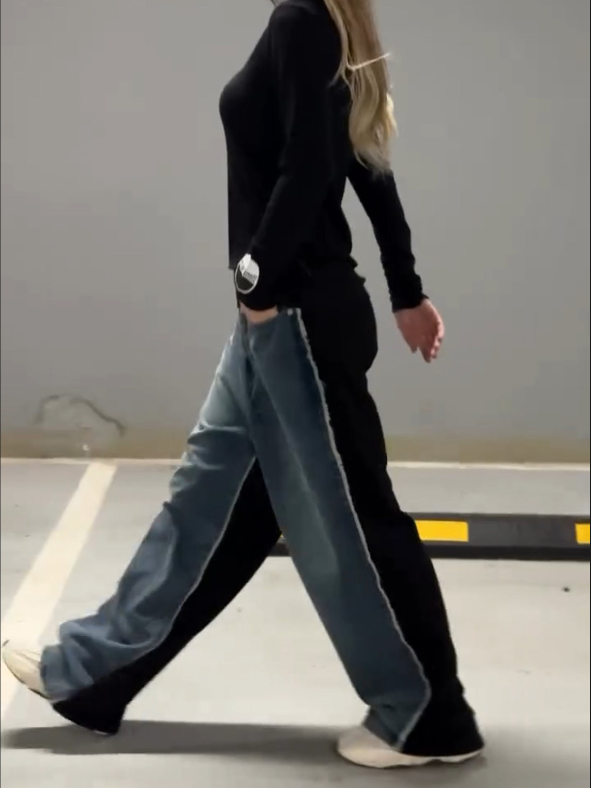 Midnight Patchwork Wide-Leg Raw Edge Jeans