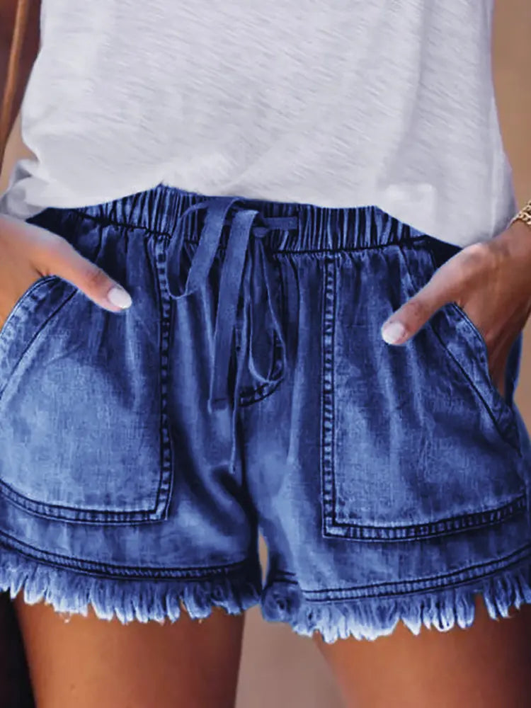 Sunny Days High-Waist Drawstring Denim Shorts