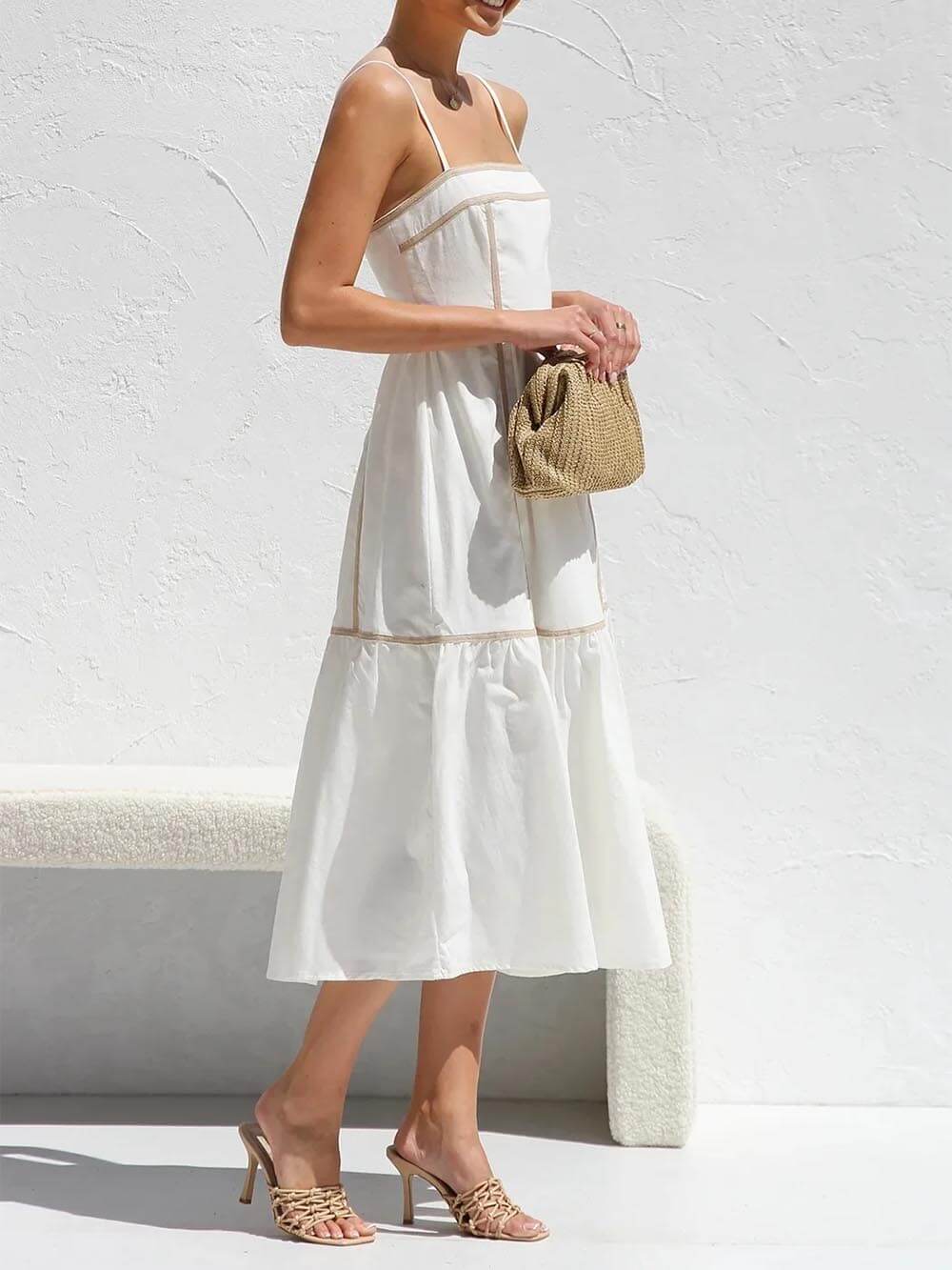 Chic Contrast Trim Adjustable Midi Dress