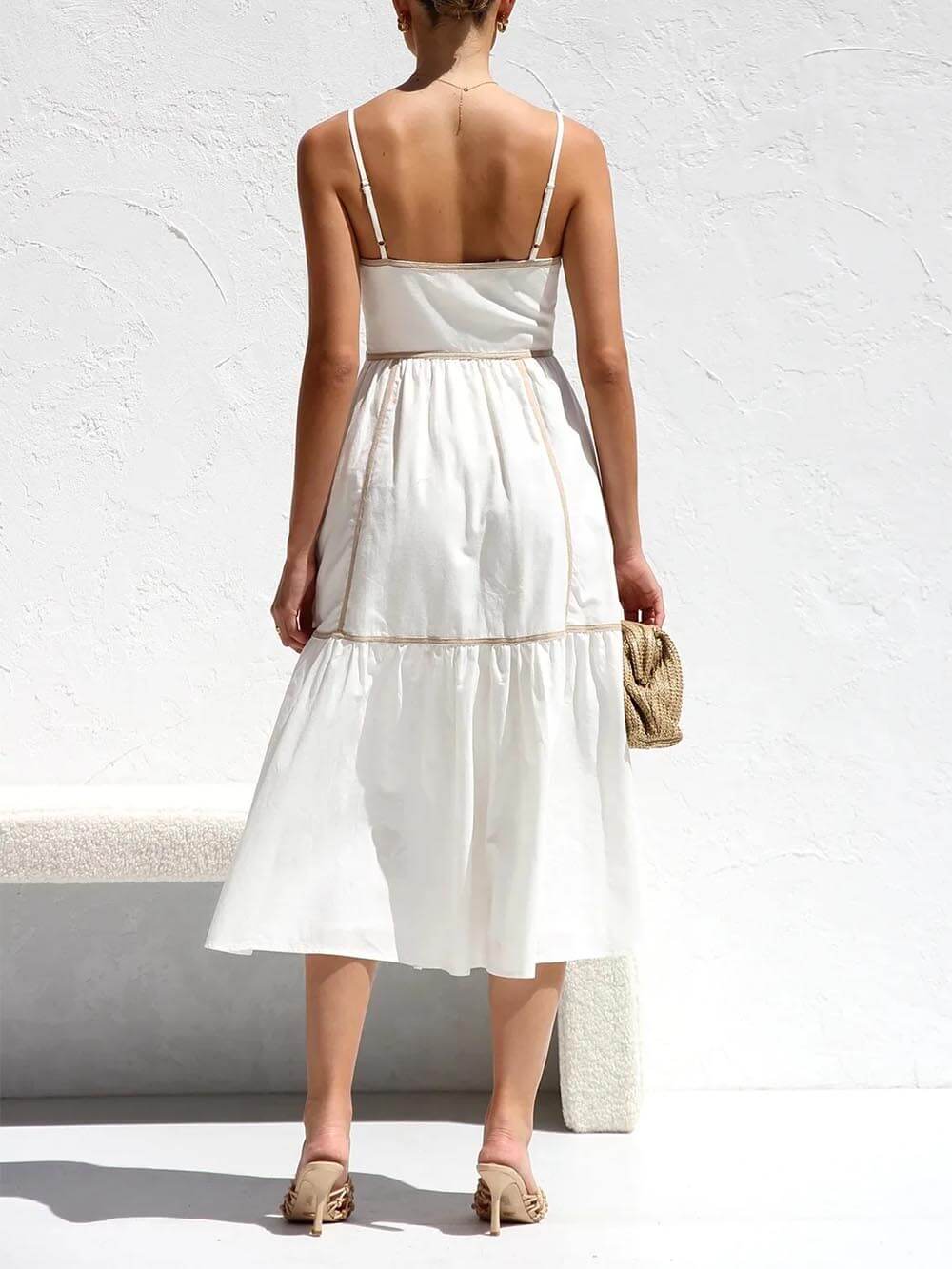 Chic Contrast Trim Adjustable Midi Dress
